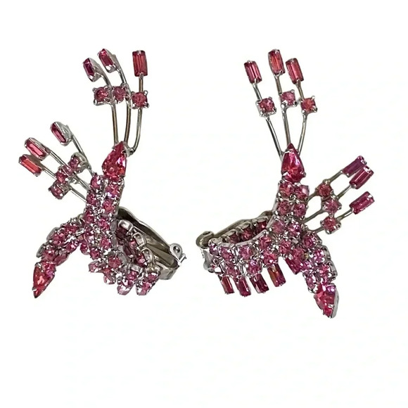 Vintage Barbie Pink Silver Tone Climber Silver Tone Clip On Earrings - Picture 3 of 9